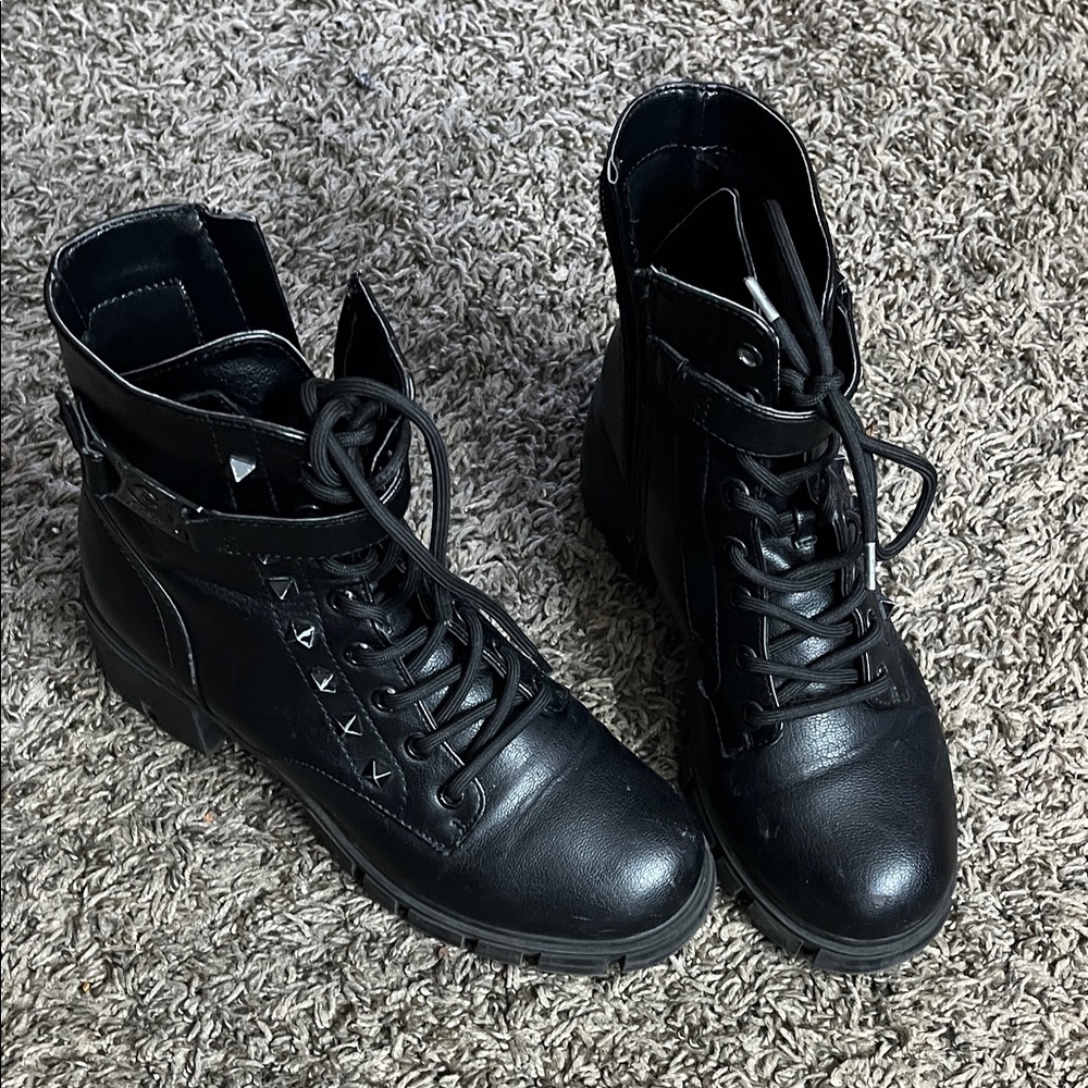 Black Studded Lace-Up Boots
